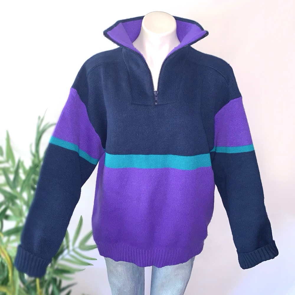 v i n t a g e :: Oversized 90s Bold Colorblock Ski Knit Sweater - Picture 5 of 11